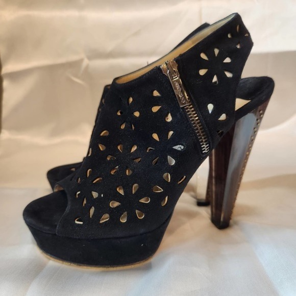 Jimmy Choo‎ Suede Lasercut Slingback Sandals in Black Size 37.5 - Picture 3 of 9